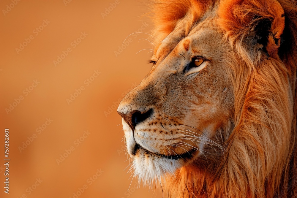 Majestic Lion Portrait on Light Brown Background. Generative ai