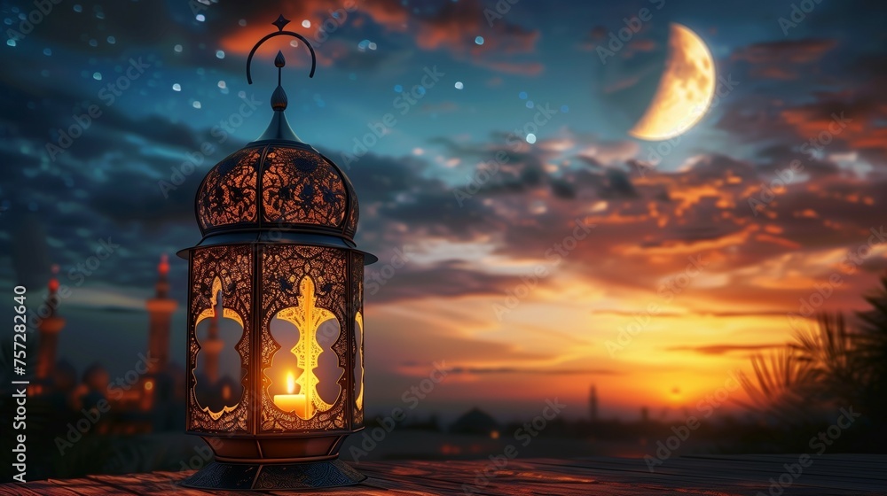 Illuminated Lantern Symbolizing Spiritual Significance of Ramadan. Generative ai
