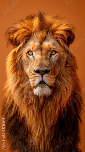 Majestic Lion Portrait on Light Brown Background. Generative ai © Andrii