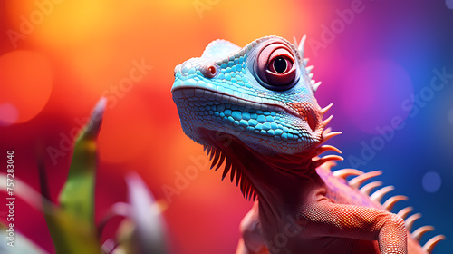 Colorful chameleon on background © xuan