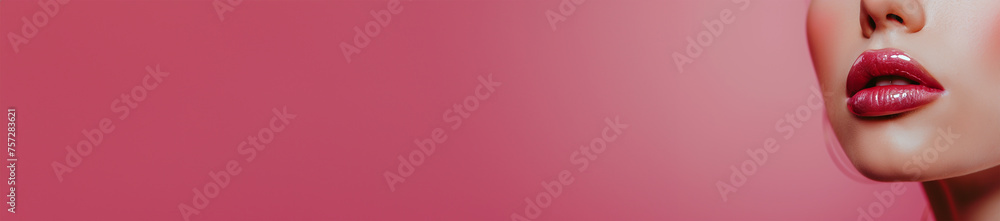 Obraz premium Glanzvolle Lippen: Schönheits- und Wellness-Mockup auf neutralem Hintergrund