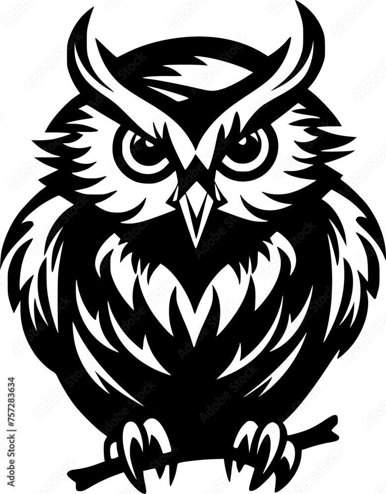 Owl Baby - Black and White Isolated Icon - Vector illustration