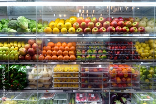 Fruits and vegetables in the refrigerated in supermarket