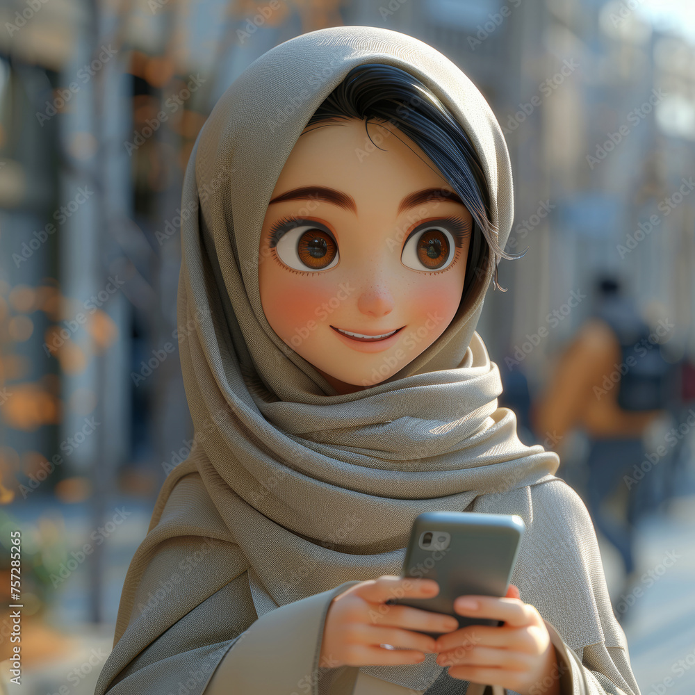 Arab female, 3D and illustration for animation, character or portrait ...