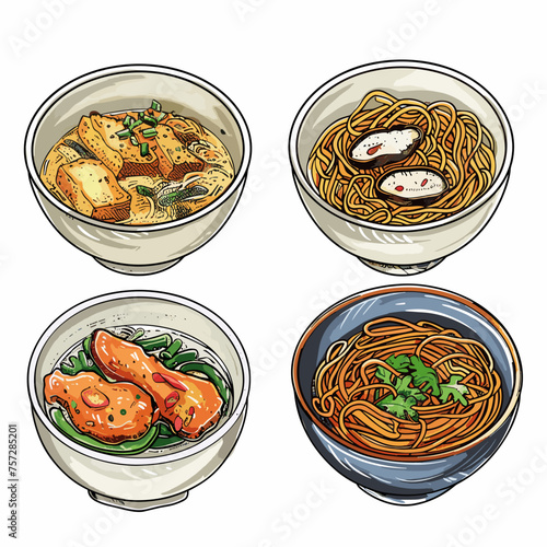 Assorted Asian Noodle Bowls Collection