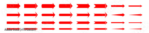 red arrows icon set isolated on white background. flat style consist of 24 straight forward arrow withsome small size item.
