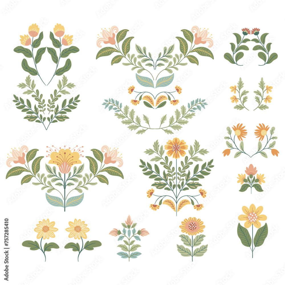 Vector illustration with floral compositions in foul style