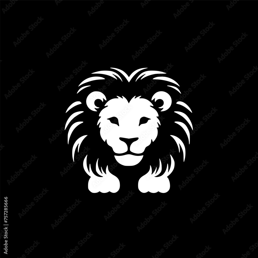 Lion Baby - Black and White Isolated Icon - Vector illustration