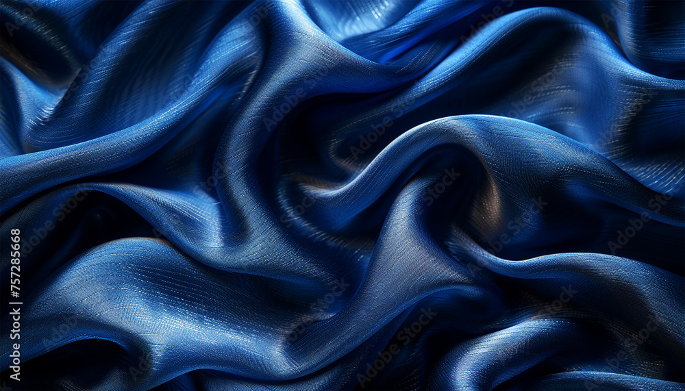 Blue abstract background. Shiny Natural Dark Blue Silk, Smooth Silk Texture Of Fashion Clothes, Underwear, Close-up. Silk Fabric Material, Textile, Linen. Abstract Blue Silky Background. Clothing Blue abstract background. Shiny Natural Dark Blue Silk, Smooth Silk Texture Of Fashion Clothes, Underwear, Close-up. Silk Fabric Material, Textile, Linen. Abstract Blue Silky Background. Clothing