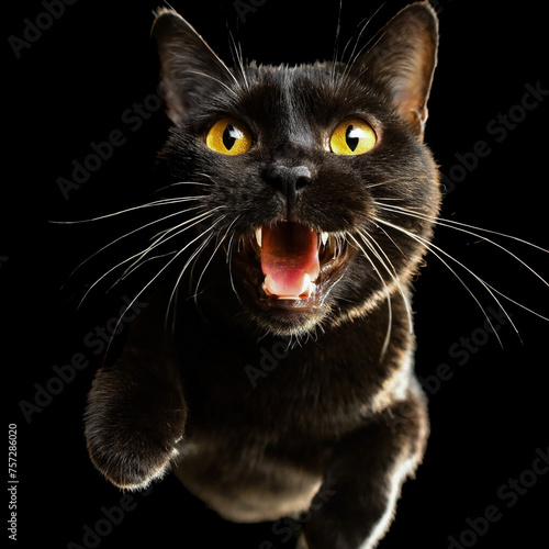 黒背景で全速力で走ってくるボンベイ猫