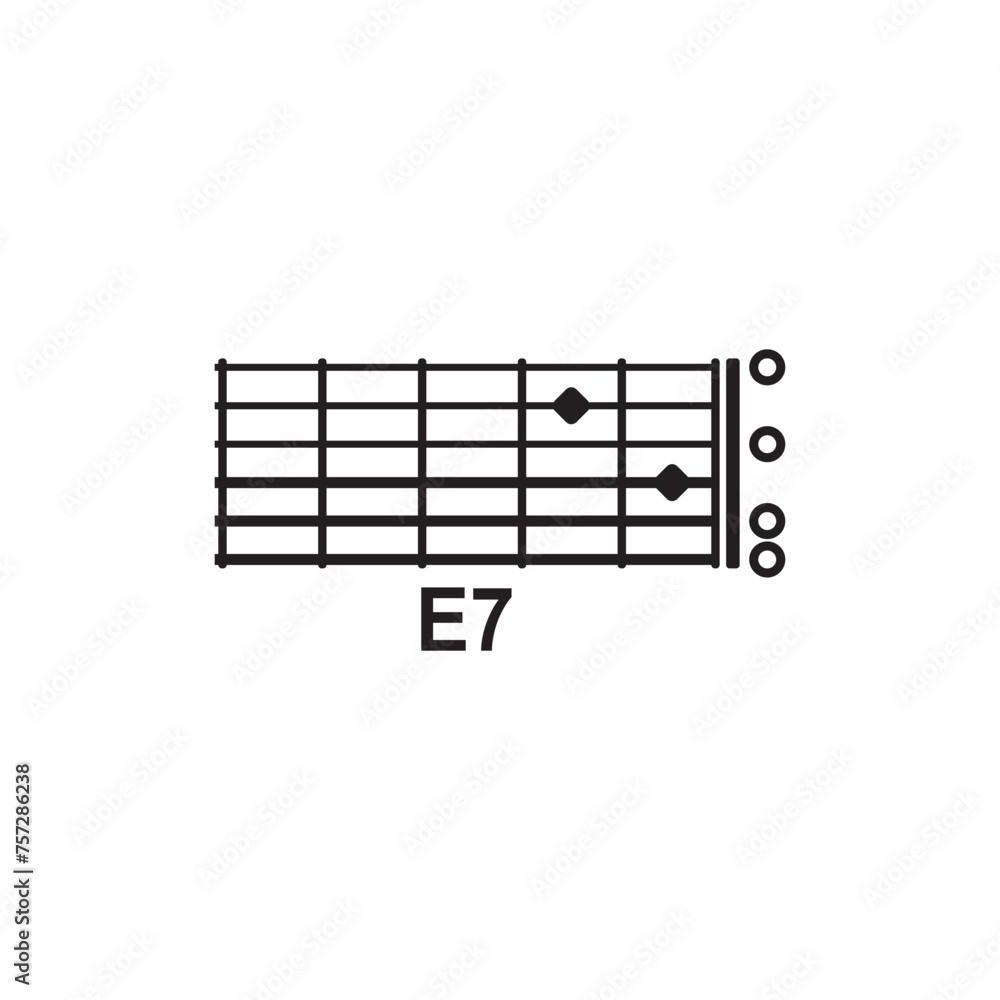 E7 guitar chord icon. Basic guitar chord vector illustration symbol