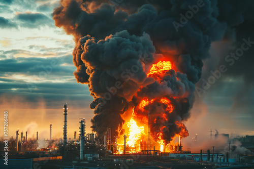 Major fire at an industrial oil refinery