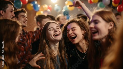 Freshman students at a student party, ai generative