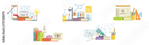 School Subject and Science Education Supply Composition Vector Set