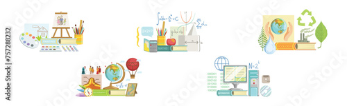 School Subject and Science Education Supply Composition Vector Set