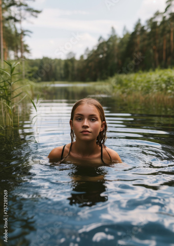 Joyful Teen Girl Experiencing Midsommar Lake Swim 