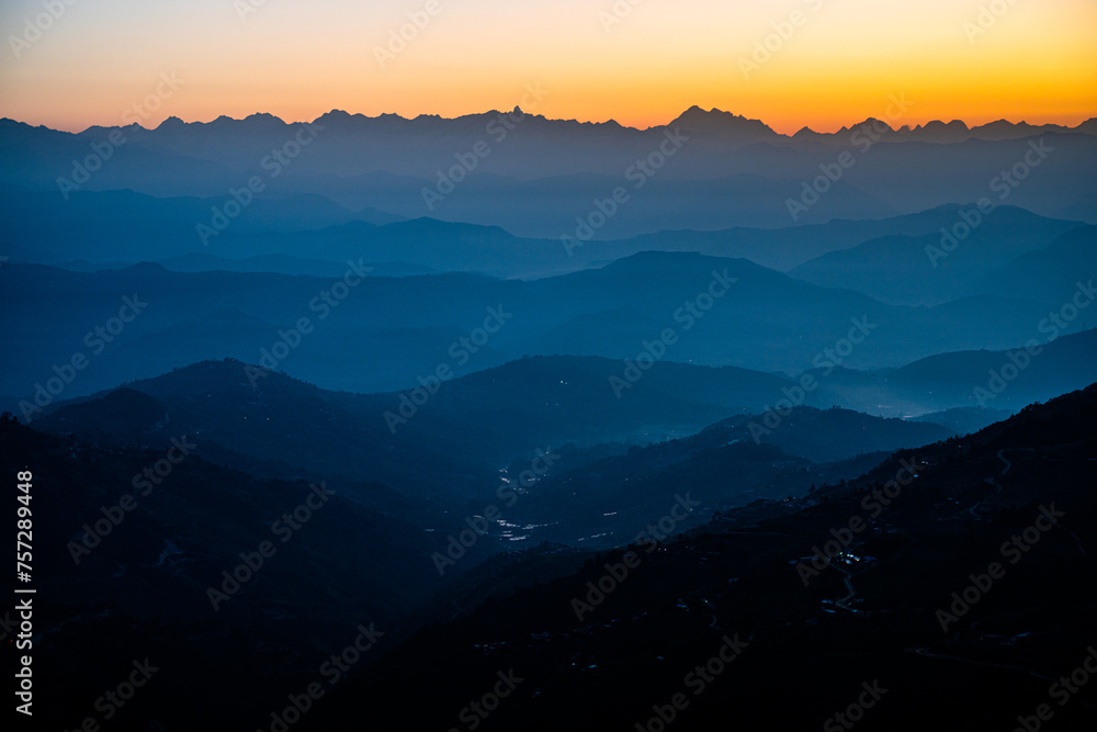 Sunset Silhouettes over Nagarkot's Rolling Hills, Nepal Sunset Silhouettes over Nagarkot's Rolling Hills, Nepal