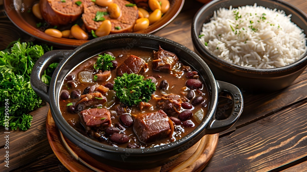 feijoada, brazilian food with black beans and pork meat feijoada, brazilian food with black beans and pork meat