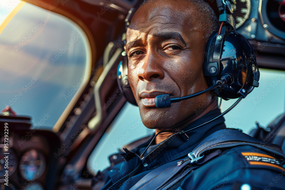 Portrait of a helicopter pilot sitting in the cockpit Portrait of a helicopter pilot sitting in the cockpit