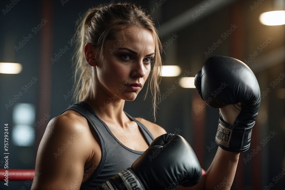 Young Athletic Woman in Boxing Gloves, Close-Up. Strength and Beauty.