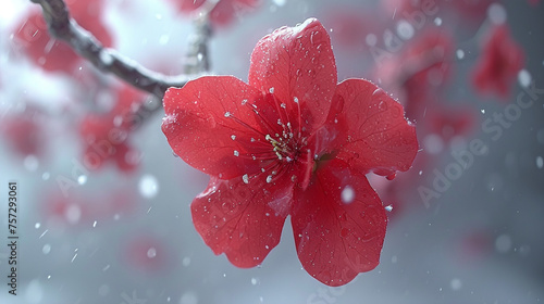 red flower with water drops
