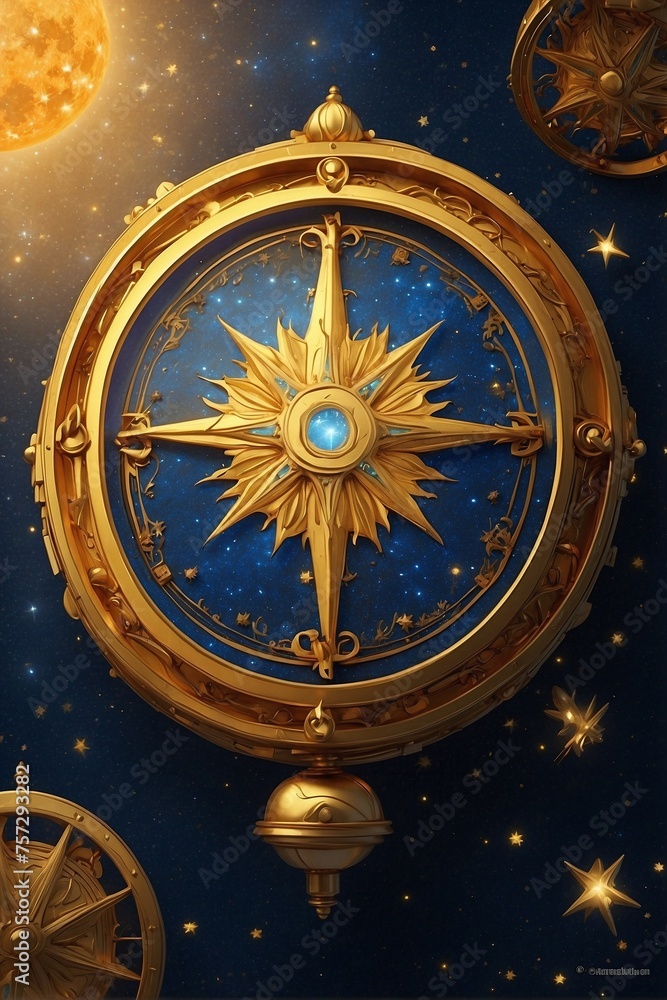 Star Compass: Golden Compass Against the Starry Sky.