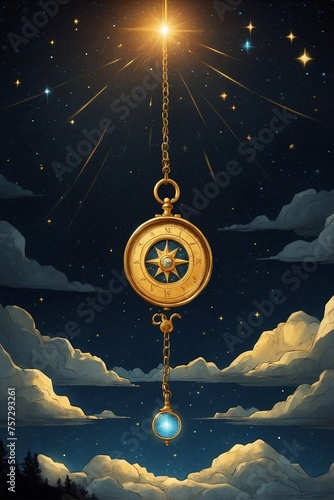 Star Compass: Golden Compass Against the Starry Sky.
