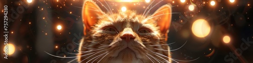 A cat with glowing orbs floating around its head reflecting its superhero psychic abilities photo