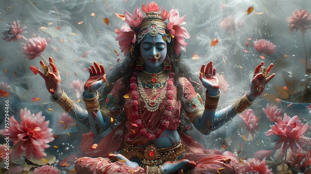 Goddess Kali Ma performing mudras and meditating