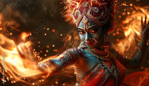 goddess Kali Ma performing the dance of creation, preservation and destruction, Hindu deity, goddess of death and destruction photo