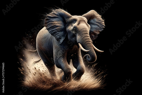 African elephant on black background photo