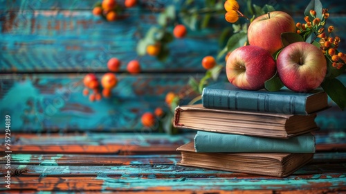 Stack of Books With Apples on Top