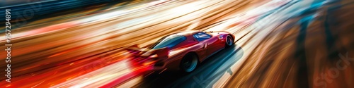Racing car at extreme velocity, blur of the racetrack, intense focus and speed, competitive atmosphere photo
