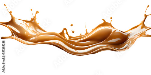 Liquid caramel wavy splash isolated on transparent background