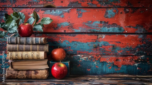 Stack of Books With Apples on Top