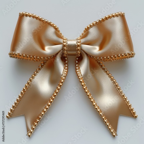 Elegant satin bow with decorative trim isolated on white