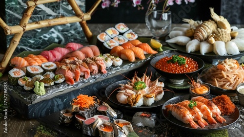 Exquisite seafood buffet featuring an array of dishes from salmon to sea urchin