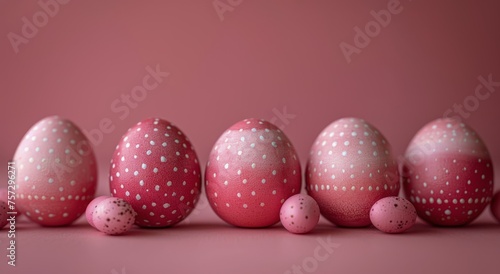 Row of Painted Eggs on Pink Background