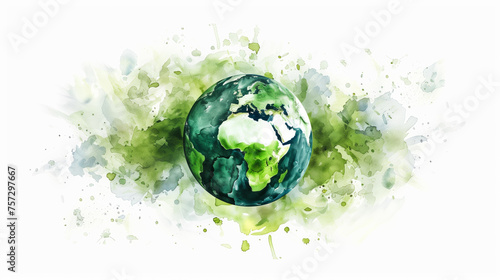 Watercolor rendition of green Earth for Environment Day  watercolor  white background 