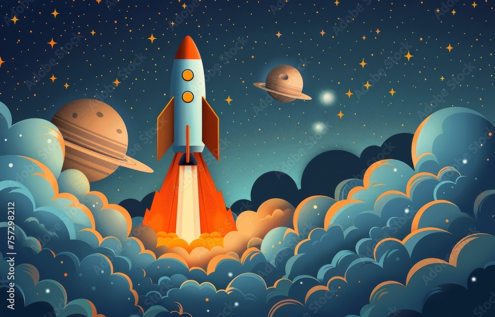 Rocket Launching Into Night Sky Rocket Launching Into Night Sky
