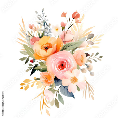 Watercolor floral bouquet isolated on white background. © Lana