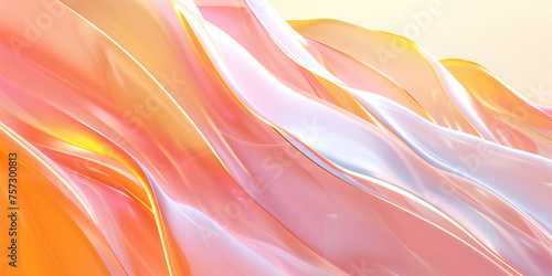 pink, yellow and orange abstract iridescent liquid glass plastic flowing shape background