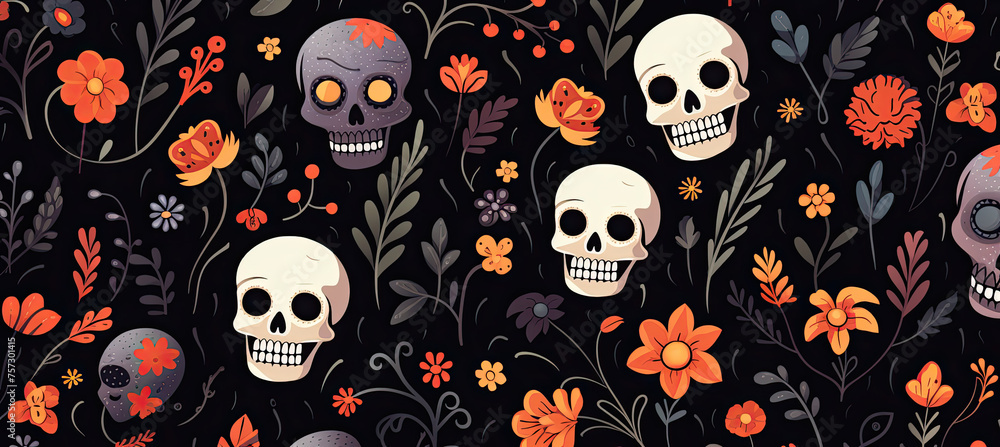 Halloween pattern with skulls background
