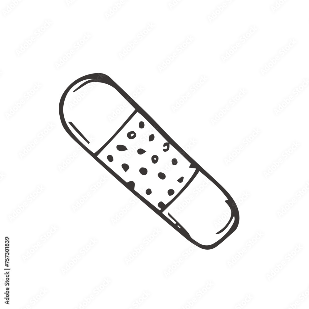 Adhesive plaster hand drawn outline doodle icon. Adhesive bandage as medical first aid concept vector sketch illustration for print, web, mobile and infographics isolated on white background. Adhesive plaster hand drawn outline doodle icon. Adhesive bandage as medical first aid concept vector sketch illustration for print, web, mobile and infographics isolated on white background.