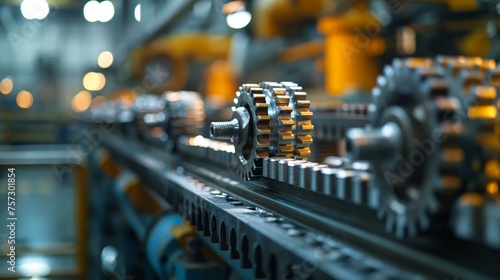 Automated Production Line: Precision Gears and Cogs in Motion in a High-Tech Factory