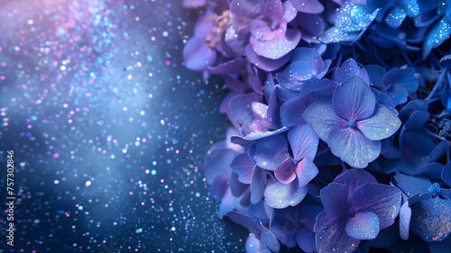 hydrangeas flowers with glitter bokeh background