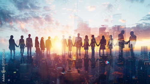 Experience the power of teamwork and partnership in the urban skyline, where people come together in unity, fostering bonds of friendship, equality, and collaboration.