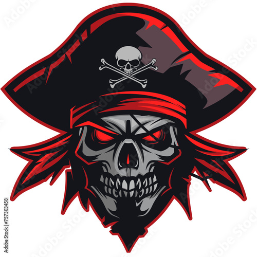 Vector esports logotype pirate skull on white background, logo pirate skull, icon pirate skull, sticker pirate skull, symbol pirate skull, emblem pirate skull