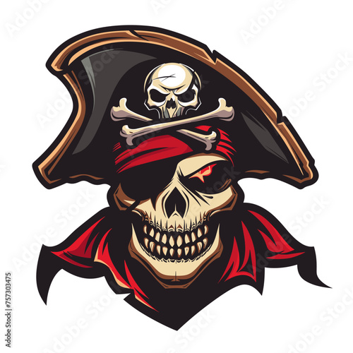 Vector esports logotype pirate skull on white background, logo pirate skull, icon pirate skull, sticker pirate skull, symbol pirate skull, emblem pirate skull