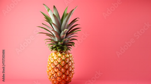 A ripe pineapple with detailed texture stands out on a vibrant pink backdrop, highlighting its freshness and tropical nature, product presentations	